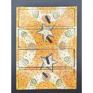 Vintage Folk Art Hand Painted Wooden 4 Drawers Jewelry Box 6.25” Tall Peru